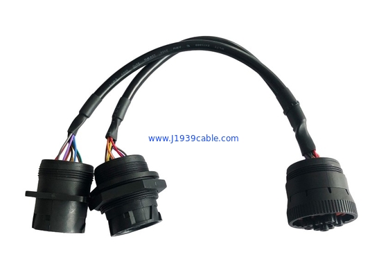 Deutsch 9-Pin J1939 Female to J1939 Male Square Flange & Threaded J1939 Male Splitter Y Cable