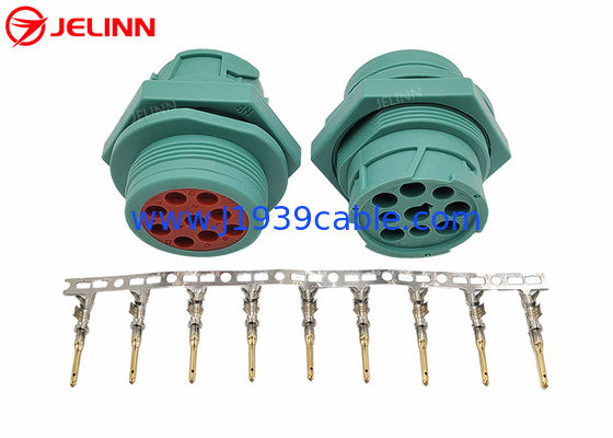 เกลียวสีเขียวประเภท 2 ผลิต 9 ขา J1939 ขั้วต่อปลั๊กตัวผู้พร้อม 9 Pins