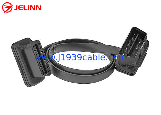 OBD2 OBDII 16-หมุด J1962 สายเคเบิลแบบแบนส่วนต่อขยายชาย - หญิง