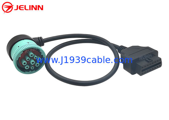 มุมขวาสีเขียว J1939 ผลิต 9 พินตัวเมียถึง J1962 OBD2 สายเคเบิลตัวเมีย 16 พิน