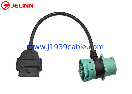 สีเขียว Deutsch J1939 9Pin ผู้ชาย ผู้หญิง Connector Pass-through to OBD2 OBDII ผู้หญิงเคเบิลรูป T 9 Pin OBD 2 Adapt