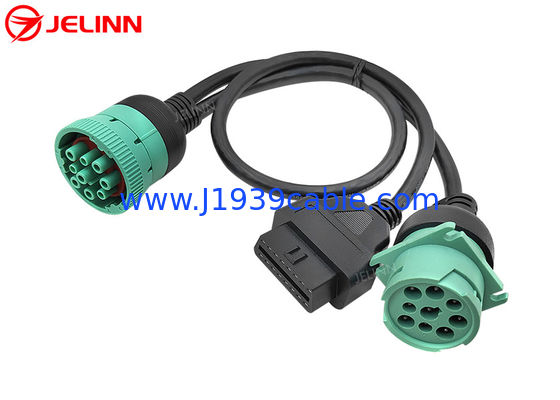 J1939 9 Pin to OBD 2 OBD2 16 Pin Splitter Y Cable 9Pin Splitter สายลวดสําหรับรถบรรทุก GPS