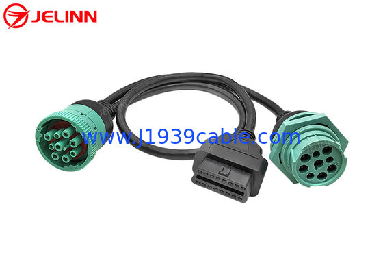 J1939 9 Pin 9pin เครื่องเชื่อมต่อ Threaded กับ OBD 2 OBDII 16 Pin 16pin Splitter Y Cable