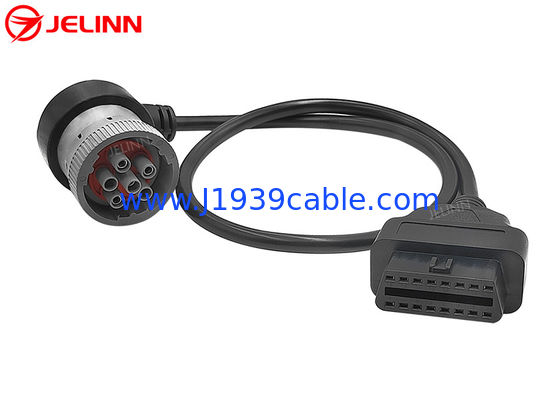มุมขวา J1708 6 Pin Connector to OBD 2 Connector Cable สําหรับอุปกรณ์การวินิจฉัยหรือเครื่องติดตาม